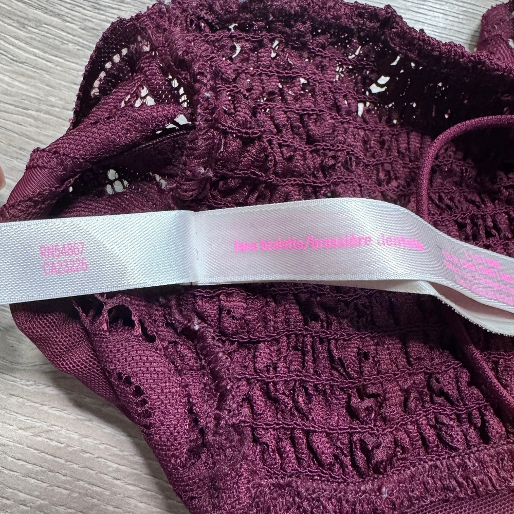 PINK Victoria's Secret Lace Bralette Burgundy Wine Smocked Back Large L - Picture 6 of 6